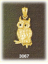 14K Gold Perched Owl Bird Charm