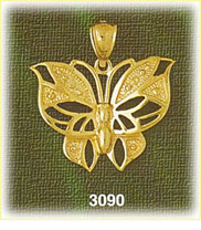 14K Gold Ornate Butterfly Charm