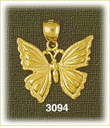 14K Gold Butterfly W/Solid Wings Charm