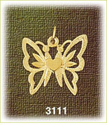14K Gold Butterflies Heart Charm