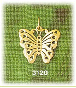 14K Gold Butterfly W/Hearts Charm