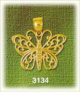 14K Gold Filigree Butterfly Charm