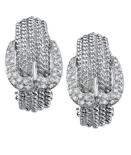 14K White Gold Diamond Belt Buckle Earrings