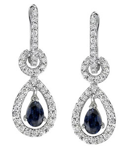 14K White Gold Blue Sapphire Diamond Earrings