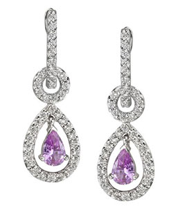 14K White Gold Pink Sapphire Diamond Earrings
