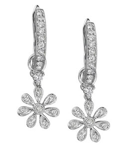 14K White Gold Diamond Flower Earrings