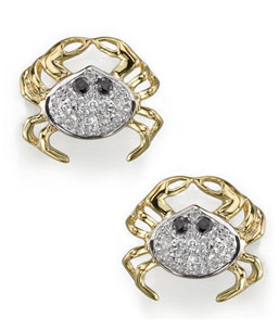 14K Yellow Gold Diamond Crab Earrings