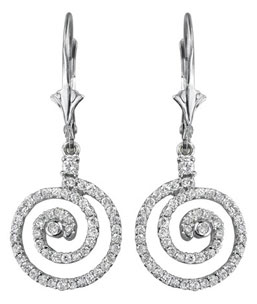 14K White Gold Diamond Swirl Circle Earrings