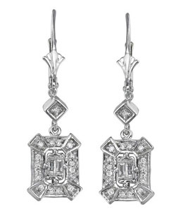 14K White Gold Dangle Drop Diamond Earrings