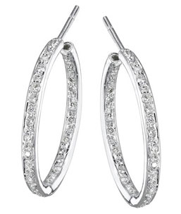 14K White Gold Diamond Hoop Earrings
