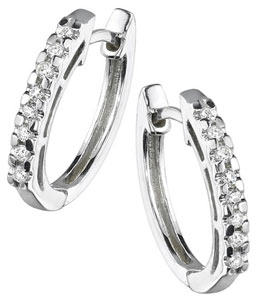 14K White Gold Hoop Diamond Earrings