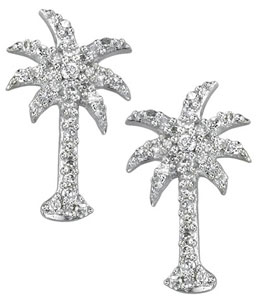 14K White Gold Diamond Palm Tree Earrings