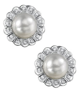 14K White Gold Diamond Circle Earrings w/Opal Center Stone