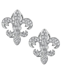 14K White Gold Diamond Fleur De Lis Earrings