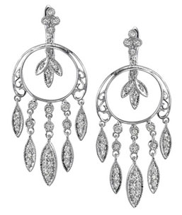 14K White Gold Chandelier Diamond Earrings
