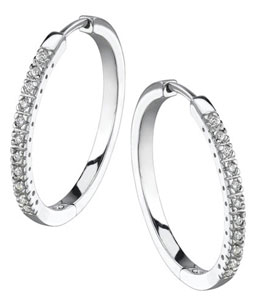 14Kt White Gold Diamond Hoop Earrings