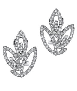 14Kt White Gold Designer Flower Bud Diamond Earrings