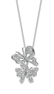 14K White Gold Diamond Butterflies Necklace