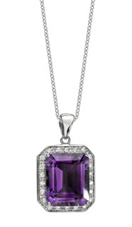 14K White Gold Amethyst Diamond Necklace