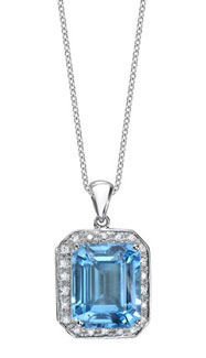14K White Gold Blue Topaz Diamond Necklace