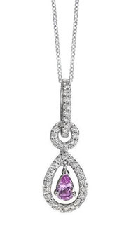 14K White Gold Teardrop Pink Sapphire Diamond Necklace