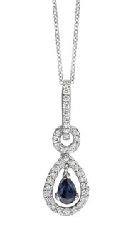 14K White Gold Teardrop Blue Sapphire Diamond Necklace
