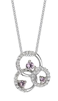14K White Gold Triple Circle Diamond Pink Sapphire Necklace