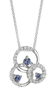 14K White Gold Triple Circle Diamond Blue Sapphire Necklace