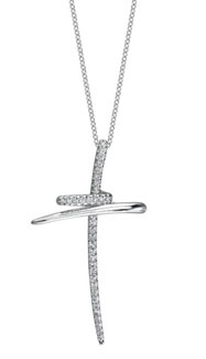 14K White Gold Diamond Cross Designer Necklace