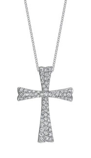 14K White Gold Cross Diamond Necklace