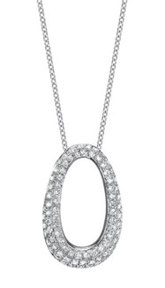 14K White Gold Diamond Oval Necklace