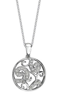14K White Gold Diamond Round Medallion Necklace