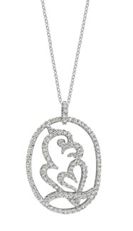 14K White Gold Heart Diamond Oval Necklace