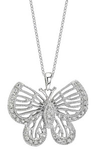 14K White Gold Diamond Butterfly Necklace