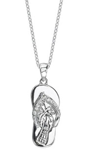 14K White Gold Diamond Flip Flop w/Palm Tree Necklace