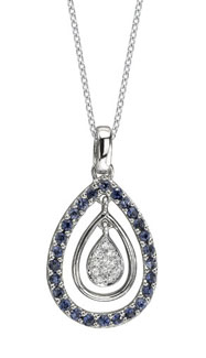 14K White Gold Diamond and Blue Sapphire Pendant Necklace