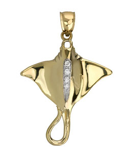 14K Yellow Gold Diamond Manta Ray Pendant