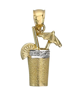 14Kt Yellow Gold Diamond Tropical Drink Cup Glass Pendant