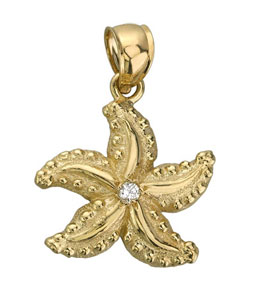 14K Yellow Gold Diamond Starfish Charm