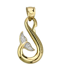 14K Yellow Gold Whale Tail Diamond Pendant