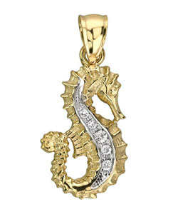 14K Yellow Gold Diamond Seahorse Pendant