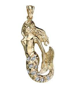 14K Yellow Gold Diamond Mermaid Pendant