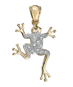 14K Yellow Gold Diamond Frog Pendant