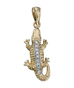 14K Yellow Gold Diamond Alligator Pendant