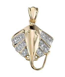 14K Yellow Gold Bat Ray Diamond Pendant