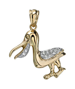 14K Yellow Gold Diamond Pelican Pendant