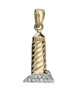 14K Yellow Gold Diamond Lighthouse Pendant