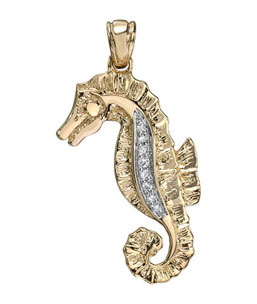 14Kt Yellow Gold Diamond Seahorse Pendant