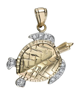 14K Yellow Gold Diamond Turtle Pendant