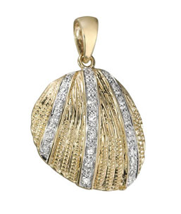14K Yellow Gold Diamond Shell Pendant